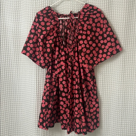 Free People Jodie Printed Tunic Small Chocolate Pink Dot Flowy Oversized - Picture 11 of 13